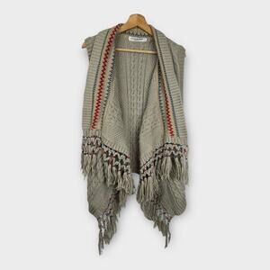 Cotton Emporium Womens Large Southwestern Western Sweater Vest Cardigan Fringe